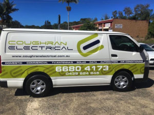 The Coughran Electrical van at a job in Byron Bay