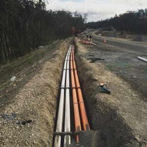 Underground Services being installed along a road in the Byron Shire