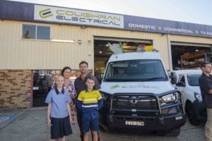 Family with Electrician Vehicle — Coughran Electrical Electrician services in Northern Rivers Byron, NSW