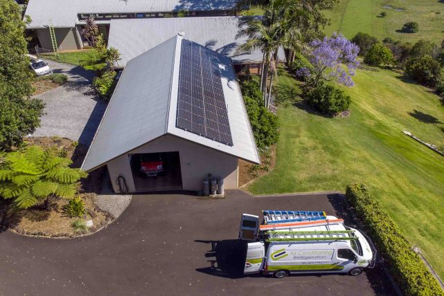 Aerial View of Solar Panels — Coughran Electrical Electrician services in Northern Rivers Byron, NSW
